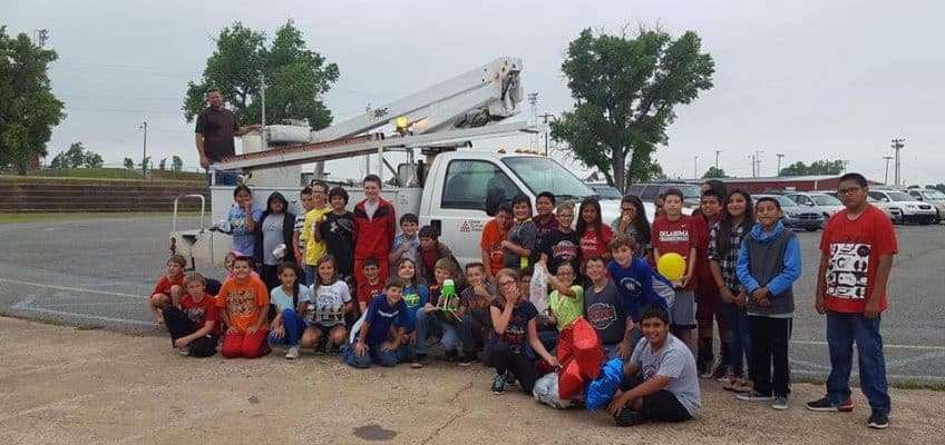Picture of Bucket Truck & Fifth Graders at Carnegie Elementary School